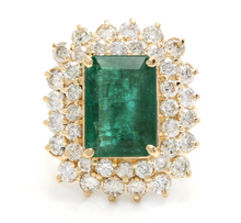 Load image into Gallery viewer, 9.35 Carats Natural Emerald and Diamond 14K Solid Yellow Gold Ring