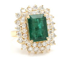 Load image into Gallery viewer, 9.35 Carats Natural Emerald and Diamond 14K Solid Yellow Gold Ring