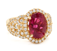 Load image into Gallery viewer, 6.50 Carats Impressive Natural Rubellite and Diamond 14K Yellow Gold Ring
