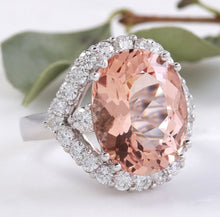 Load image into Gallery viewer, 7.70 Carats Exquisite Natural Morganite and Diamond 14K Solid White Gold Ring