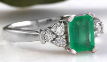 Load image into Gallery viewer, 2.50 Carats Natural Emerald and Diamond 14K Solid White Gold Ring