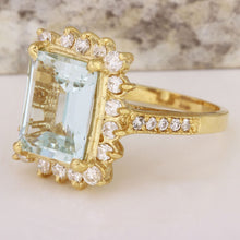 Load image into Gallery viewer, 5.15 Carats Natural Aquamarine and Diamond 14K Solid Yellow Gold Ring