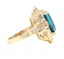 Load image into Gallery viewer, 13.75 Carats Natural Impressive London Blue Topaz and Diamond 14K Yellow Gold Ring