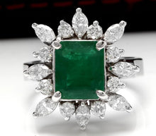 Load image into Gallery viewer, 4.06 Carats Natural Emerald and Diamond 14K Solid White Gold Ring