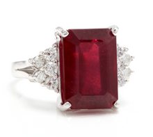 Load image into Gallery viewer, 13.60 Carats Impressive Natural Red Ruby and Diamond 14K White Gold Ring