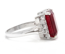 Load image into Gallery viewer, 13.60 Carats Impressive Natural Red Ruby and Diamond 14K White Gold Ring