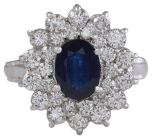 Load image into Gallery viewer, 2.70 Carats Natural Blue Sapphire and Diamond 14K Solid White Gold Ring