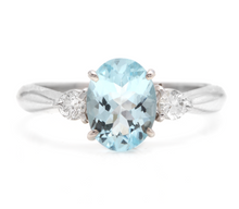 Load image into Gallery viewer, 1.16 Carats Impressive Natural Aquamarine and Diamond 14K Solid White Gold Ring