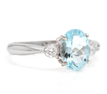 Load image into Gallery viewer, 1.16 Carats Impressive Natural Aquamarine and Diamond 14K Solid White Gold Ring