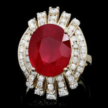 Load image into Gallery viewer, 11.00 Carats Natural Red Ruby and Diamond 14K Solid Yellow Gold Ring