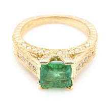 Load image into Gallery viewer, 2.60 Carats Natural Emerald and Diamond 14K Solid Yellow Gold Ring