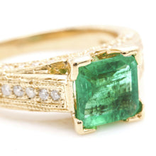 Load image into Gallery viewer, 2.60 Carats Natural Emerald and Diamond 14K Solid Yellow Gold Ring