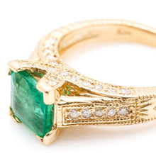 Load image into Gallery viewer, 2.60 Carats Natural Emerald and Diamond 14K Solid Yellow Gold Ring