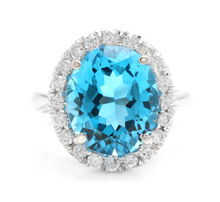 Load image into Gallery viewer, 11.00 Carats Impressive Natural Swiss Blue Topaz and Diamond 14K Solid White Gold Ring