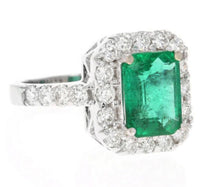 Load image into Gallery viewer, 4.30 Carats Natural Emerald and Diamond 14K Solid White Gold Ring