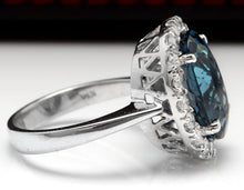 Load image into Gallery viewer, 9.90 Carats Natural Impressive London Blue Topaz and Diamond 14K White Gold Ring