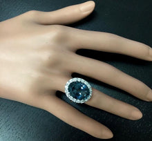 Load image into Gallery viewer, 9.90 Carats Natural Impressive London Blue Topaz and Diamond 14K White Gold Ring