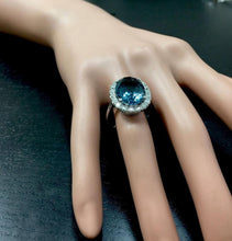 Load image into Gallery viewer, 9.90 Carats Natural Impressive London Blue Topaz and Diamond 14K White Gold Ring