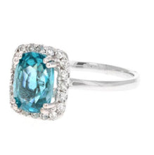 Load image into Gallery viewer, 4.35 Carats Natural Very Nice Looking Blue Zircon and Diamond 14K Solid White Gold Ring