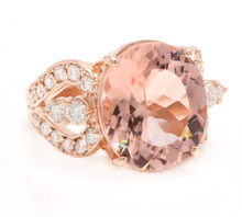 Load image into Gallery viewer, 10.15 Carats Exquisite Natural Morganite and Diamond 14K Solid Rose Gold Ring