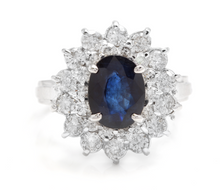 Load image into Gallery viewer, 3.00 Carats Natural Blue Sapphire and Diamond 14K Solid White Gold Ring