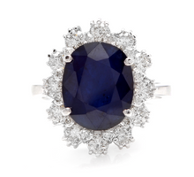 Load image into Gallery viewer, 7.20 Carats Natural Sapphire and Diamond 18K Solid White Gold Ring
