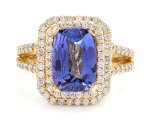 Load image into Gallery viewer, 5.50 Carats Natural Very Nice Looking Tanzanite and Diamond 14K Solid Yellow Gold Ring