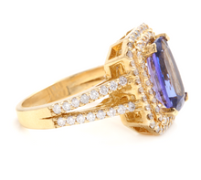 Load image into Gallery viewer, 5.50 Carats Natural Very Nice Looking Tanzanite and Diamond 14K Solid Yellow Gold Ring