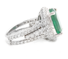 Load image into Gallery viewer, 6.80 Carats Natural Emerald and Diamond 14K Solid White Gold Ring