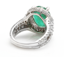Load image into Gallery viewer, 6.80 Carats Natural Emerald and Diamond 14K Solid White Gold Ring