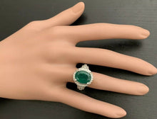 Load image into Gallery viewer, 6.80 Carats Natural Emerald and Diamond 14K Solid White Gold Ring
