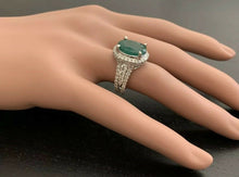 Load image into Gallery viewer, 6.80 Carats Natural Emerald and Diamond 14K Solid White Gold Ring