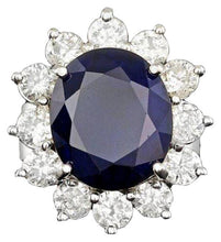 Load image into Gallery viewer, 9.80 Carats Natural Sapphire and Diamond 14K Solid White Gold Ring
