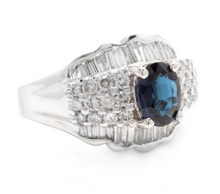 Load image into Gallery viewer, 3.46 Carats Exquisite Natural Blue Sapphire and Diamond 18K Solid White Gold Ring