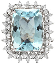 Load image into Gallery viewer, 14.80 Carats Natural Aquamarine and Diamond 14K Solid White Gold Ring