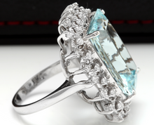 Load image into Gallery viewer, 14.80 Carats Natural Aquamarine and Diamond 14K Solid White Gold Ring