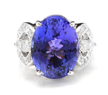Load image into Gallery viewer, 13.20 Carats Natural Very Nice Looking Tanzanite and Diamond 14K Solid White Gold Ring