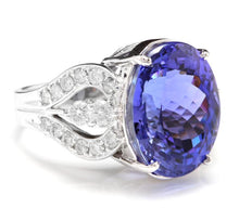 Load image into Gallery viewer, 13.20 Carats Natural Very Nice Looking Tanzanite and Diamond 14K Solid White Gold Ring