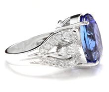 Load image into Gallery viewer, 13.20 Carats Natural Very Nice Looking Tanzanite and Diamond 14K Solid White Gold Ring