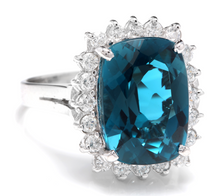 Load image into Gallery viewer, 13.00Carats Natural Impressive London Blue Topaz and Diamond 14K White Gold Ring