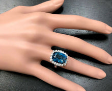 Load image into Gallery viewer, 13.00Carats Natural Impressive London Blue Topaz and Diamond 14K White Gold Ring
