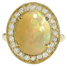 Load image into Gallery viewer, 5.10 Carats Natural Impressive Ethiopian Opal and Diamond 14K Solid Yellow Gold Ring