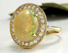 Load image into Gallery viewer, 5.10 Carats Natural Impressive Ethiopian Opal and Diamond 14K Solid Yellow Gold Ring