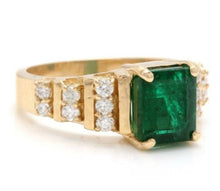 Load image into Gallery viewer, 2.80 Carats Natural Emerald and Diamond 14K Solid Yellow Gold Ring