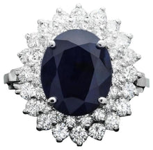 Load image into Gallery viewer, 6.00 Carats Exquisite Natural Blue Sapphire and Diamond 14K Solid White Gold Ring