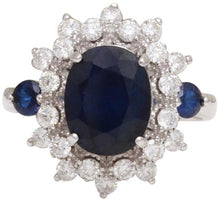 Load image into Gallery viewer, 5.55 Carats Exquisite Natural Blue Sapphire and Diamond 14K Solid White Gold Ring