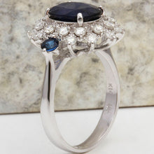 Load image into Gallery viewer, 5.55 Carats Exquisite Natural Blue Sapphire and Diamond 14K Solid White Gold Ring