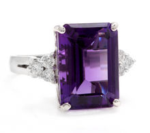 Load image into Gallery viewer, 8.35 Carats Natural Impressive Amethyst and Diamond 14K White Gold Ring