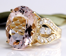 Load image into Gallery viewer, 12.00 Carats Exquisite Natural Morganite and Diamond 14K Solid Yellow Gold Ring