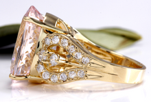 Load image into Gallery viewer, 12.00 Carats Exquisite Natural Morganite and Diamond 14K Solid Yellow Gold Ring